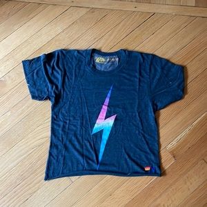 Aviator Nation Rainbow Lightning Bolt Boyfriend Tee Crop Top - XS